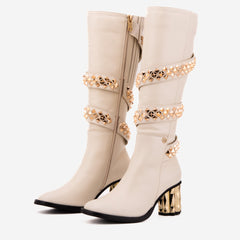 The Gladiator Cream Leather Knee High Boot - Vinci Leather