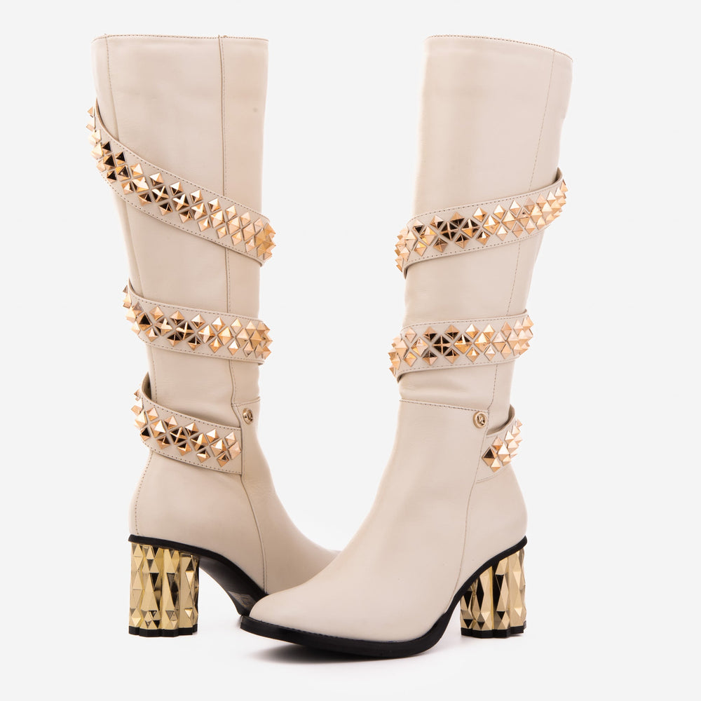 The Gladiator Cream Leather Knee High Boot - Vinci Leather