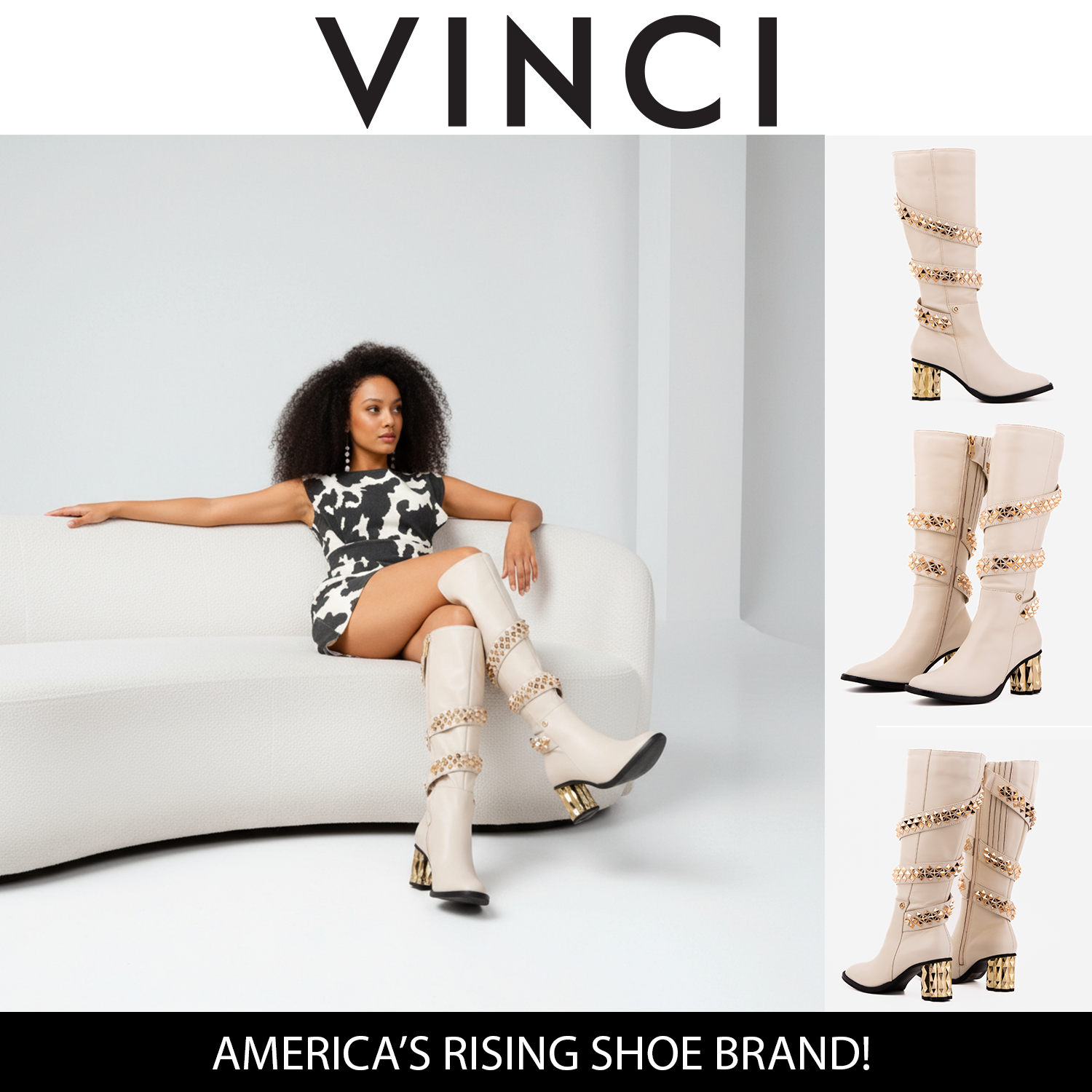 The Gladiator Cream Leather Knee High Boot - Vinci Leather