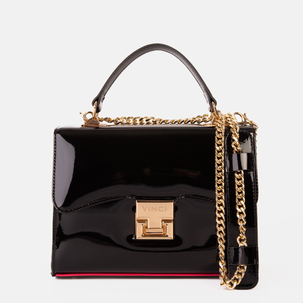 The Ege Black Patent Leather Handbag - Vinci Leather