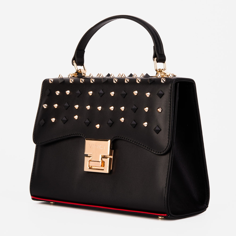 The Infanta Black Spike Leather Handbag - Vinci Leather