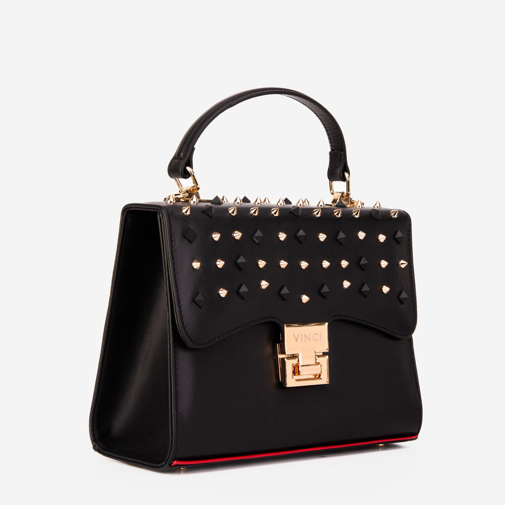 The Infanta Black Spike Leather Handbag - Vinci Leather