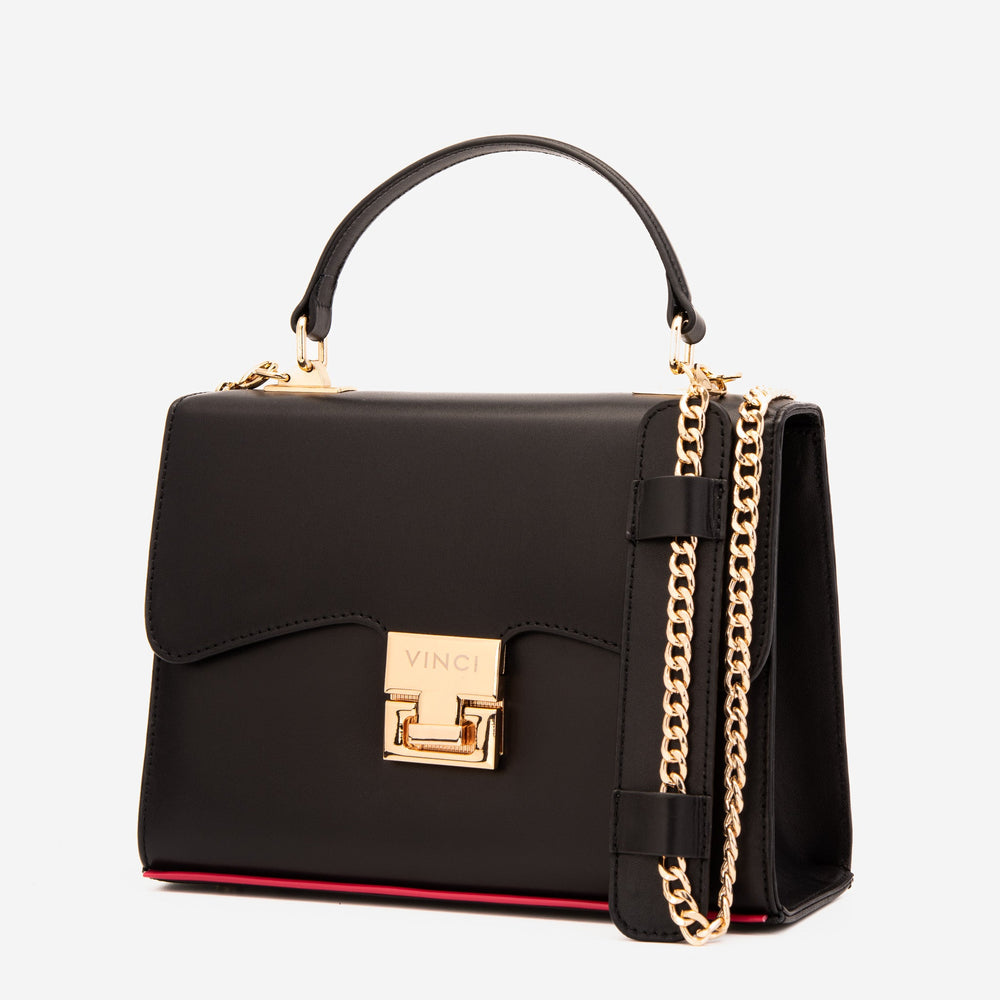 The Ege Black Leather Handbag - Vinci Leather