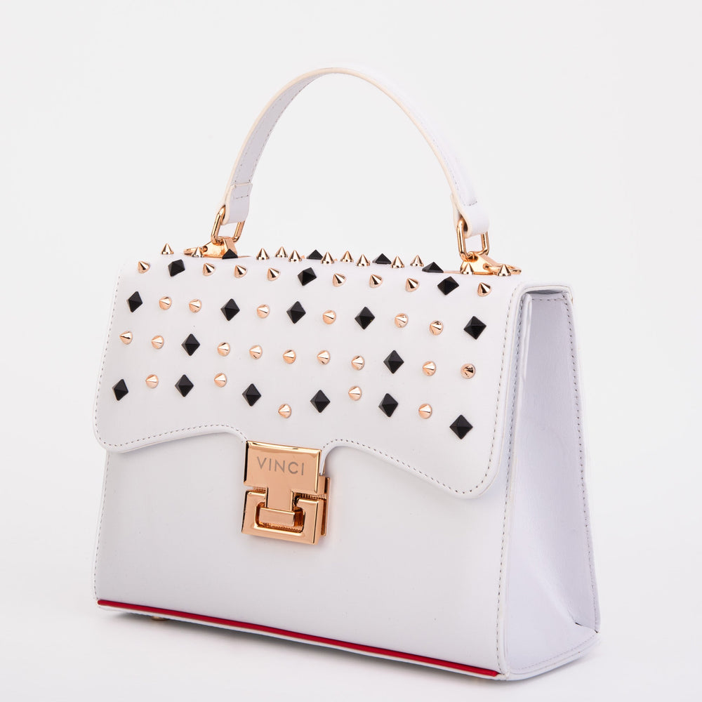 The Infanta White Spike Leather Handbag - Vinci Leather