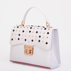 The Infanta White Spike Leather Handbag - Vinci Leather