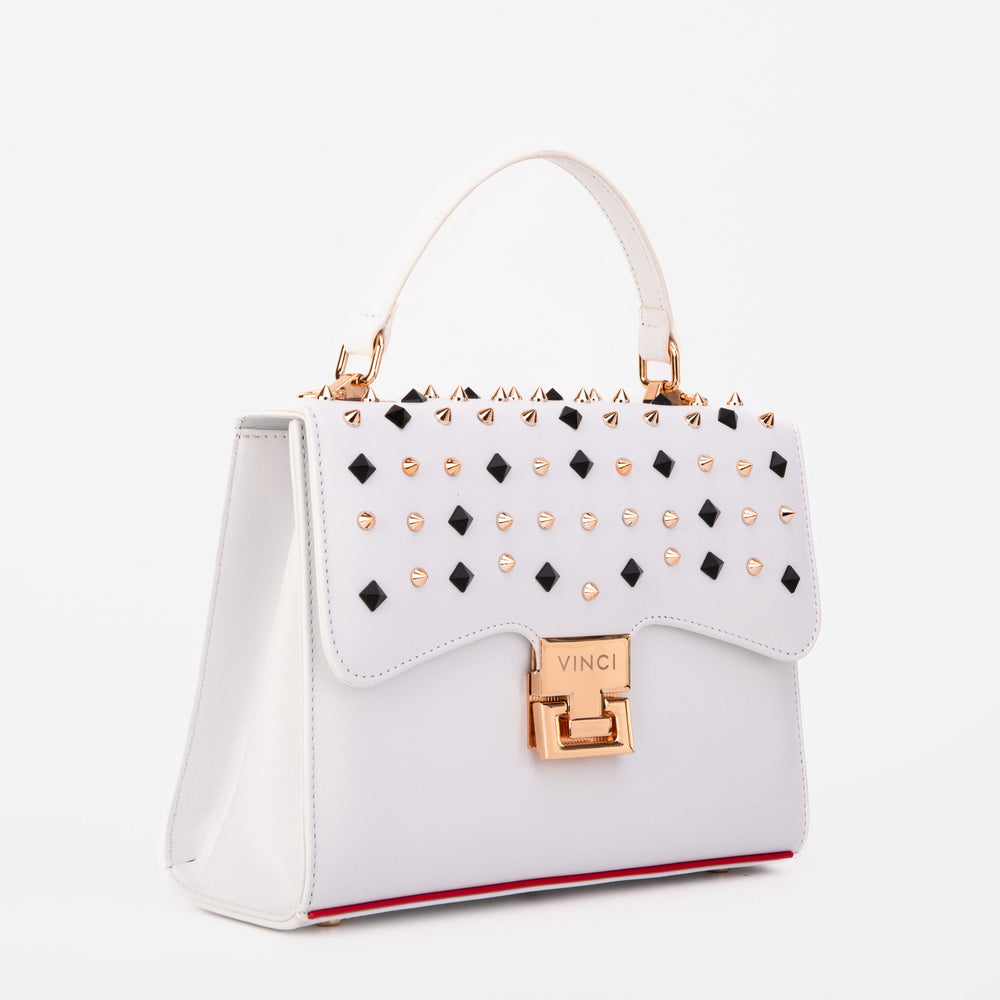 The Infanta White Spike Leather Handbag - Vinci Leather