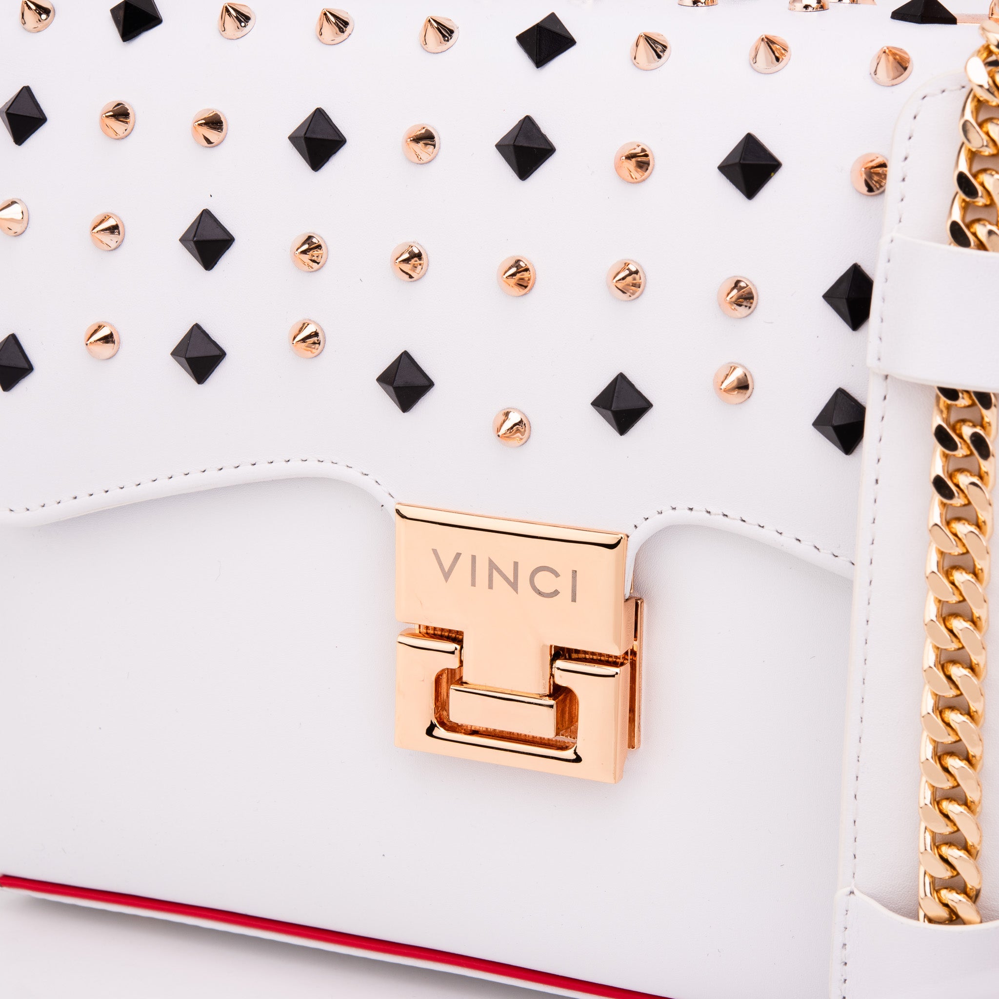 The Infanta White Spike Leather Handbag - Vinci Leather