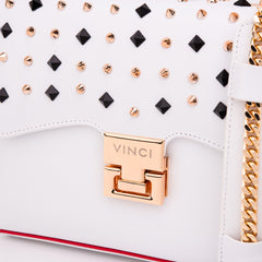 The Infanta White Spike Leather Handbag - Vinci Leather