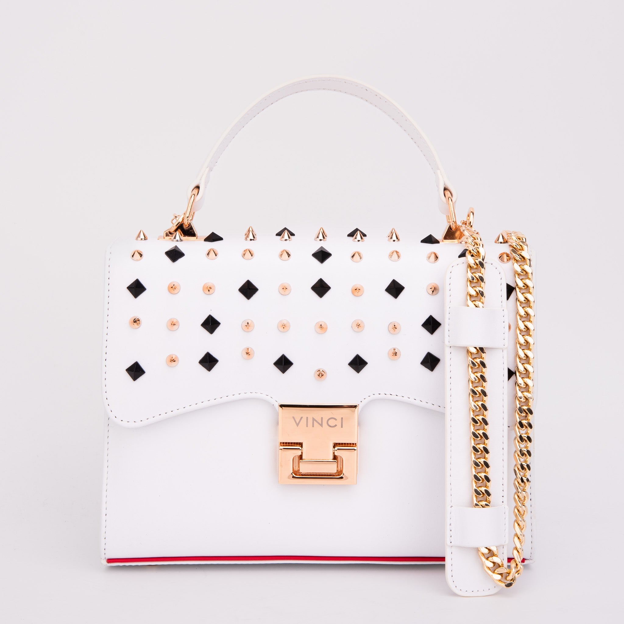 The Infanta White Spike Leather Handbag - Vinci Leather