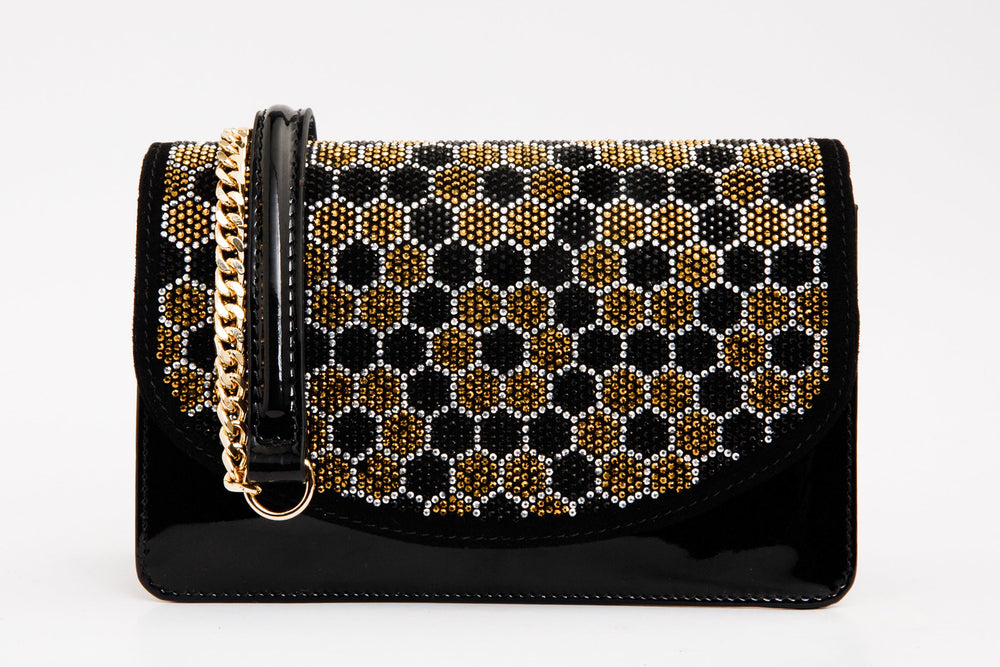 The Bolu Black Glitter Leather Handbag - Vinci Leather