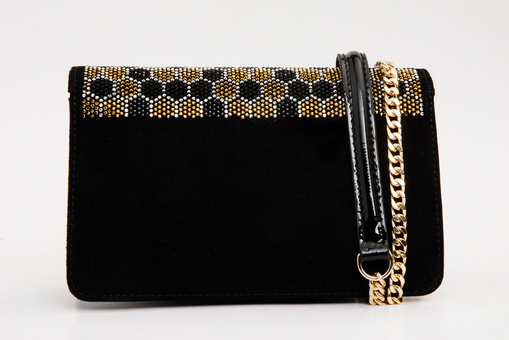 The Bolu Black Glitter Leather Handbag - Vinci Leather