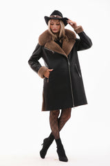 The Onyx Caramel Shearling Fox Fur Leather Jacket - Vinci Leather