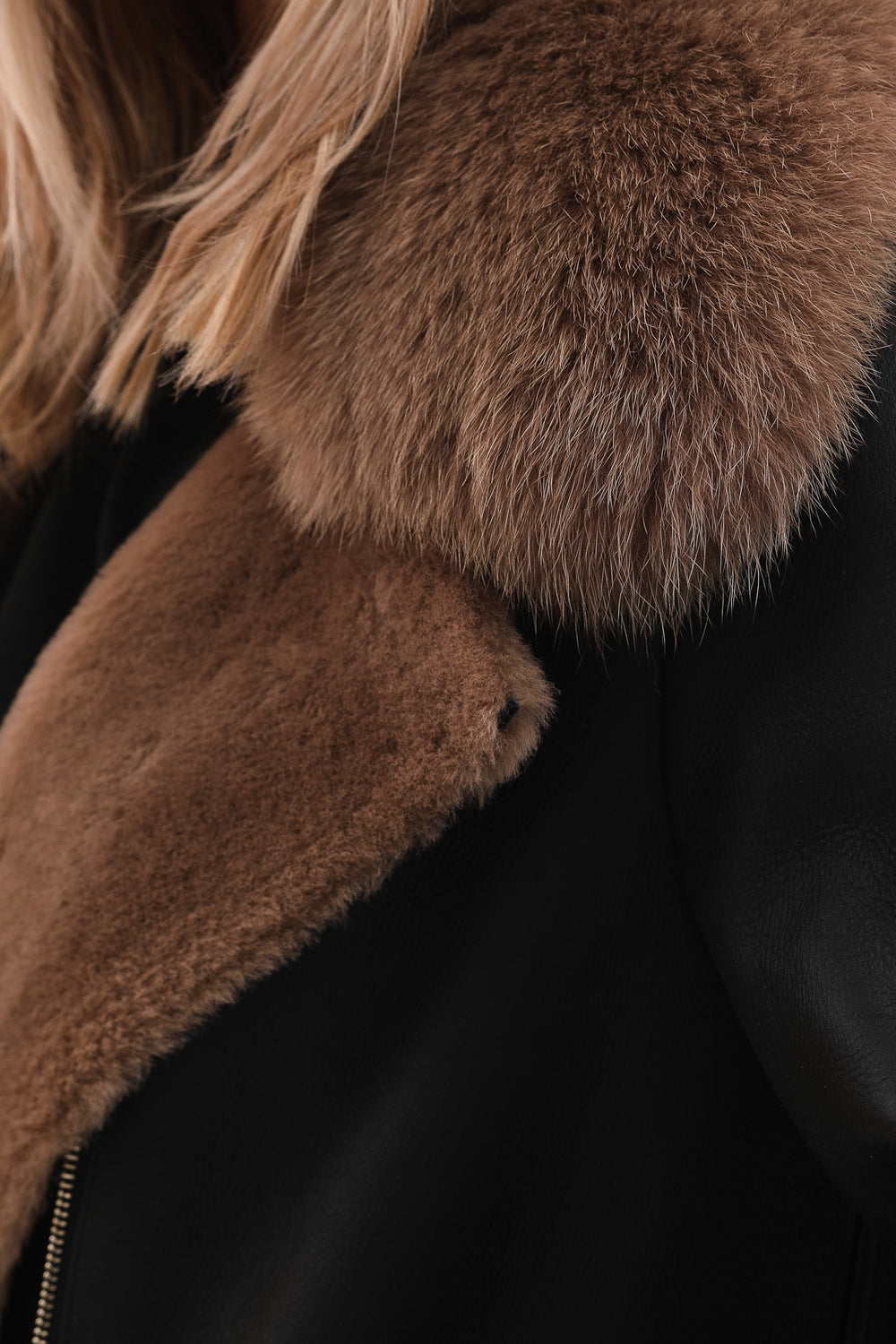 The Onyx Caramel Shearling Fox Fur Leather Jacket - Vinci Leather