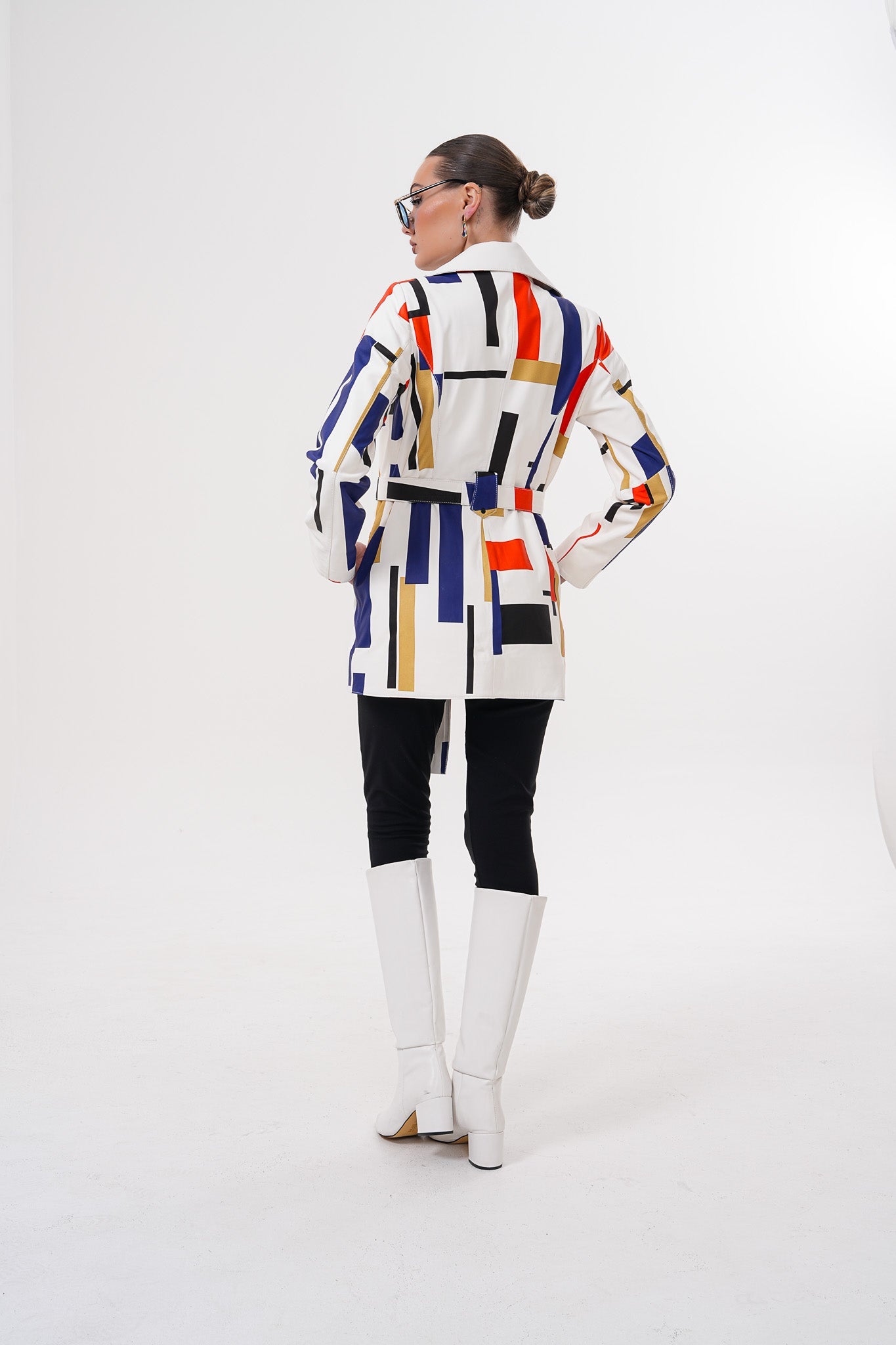 Sienna Abstract Art Leather Jacket – Red Navy Edition - Vinci Leather
