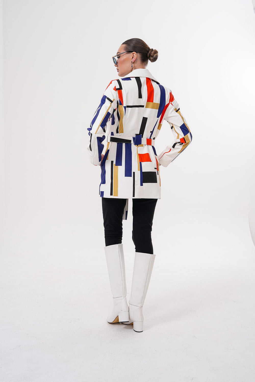 Sienna Abstract Art Leather Jacket – Red Navy Edition - Vinci Leather
