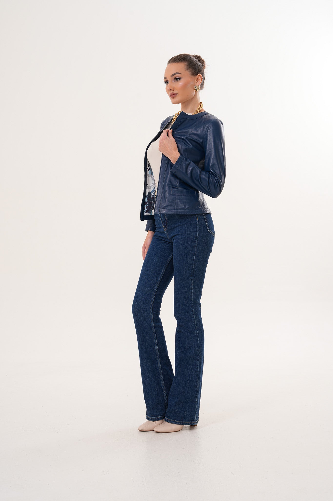 The Nyvessa Reversible Navy Blue Leather Jacket - Vinci Leather