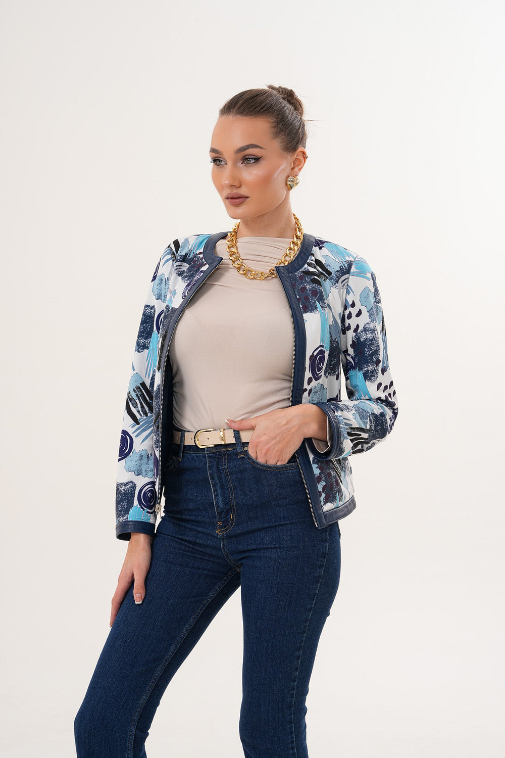 The Nyvessa Reversible Navy Blue Leather Jacket - Vinci Leather