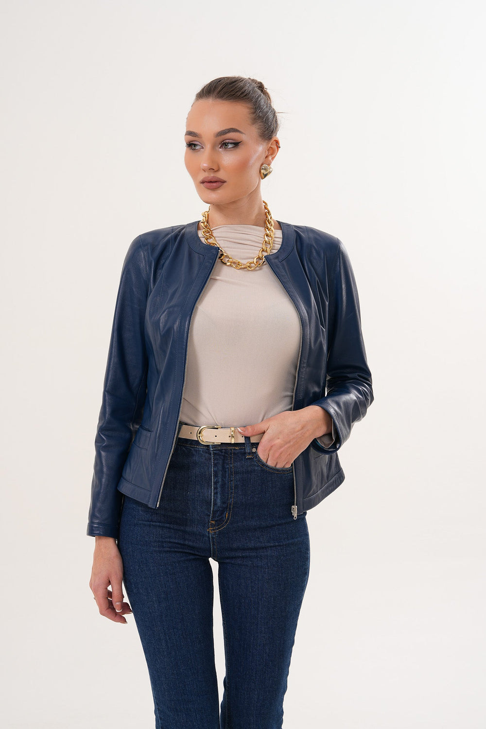 The Nyvessa Reversible Navy Blue Leather Jacket - Vinci Leather