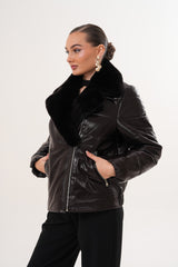The Elvaris Dark Chocolate Leather Jacket with Fur Collar - Vinci Leather