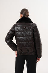 The Elvaris Dark Chocolate Leather Jacket with Fur Collar - Vinci Leather
