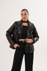 The Elvaris Dark Chocolate Leather Jacket with Fur Collar - Vinci Leather