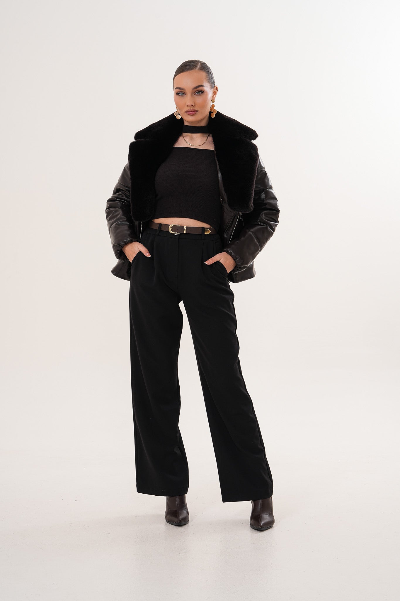 The Elvaris Dark Chocolate Leather Jacket with Fur Collar - Vinci Leather