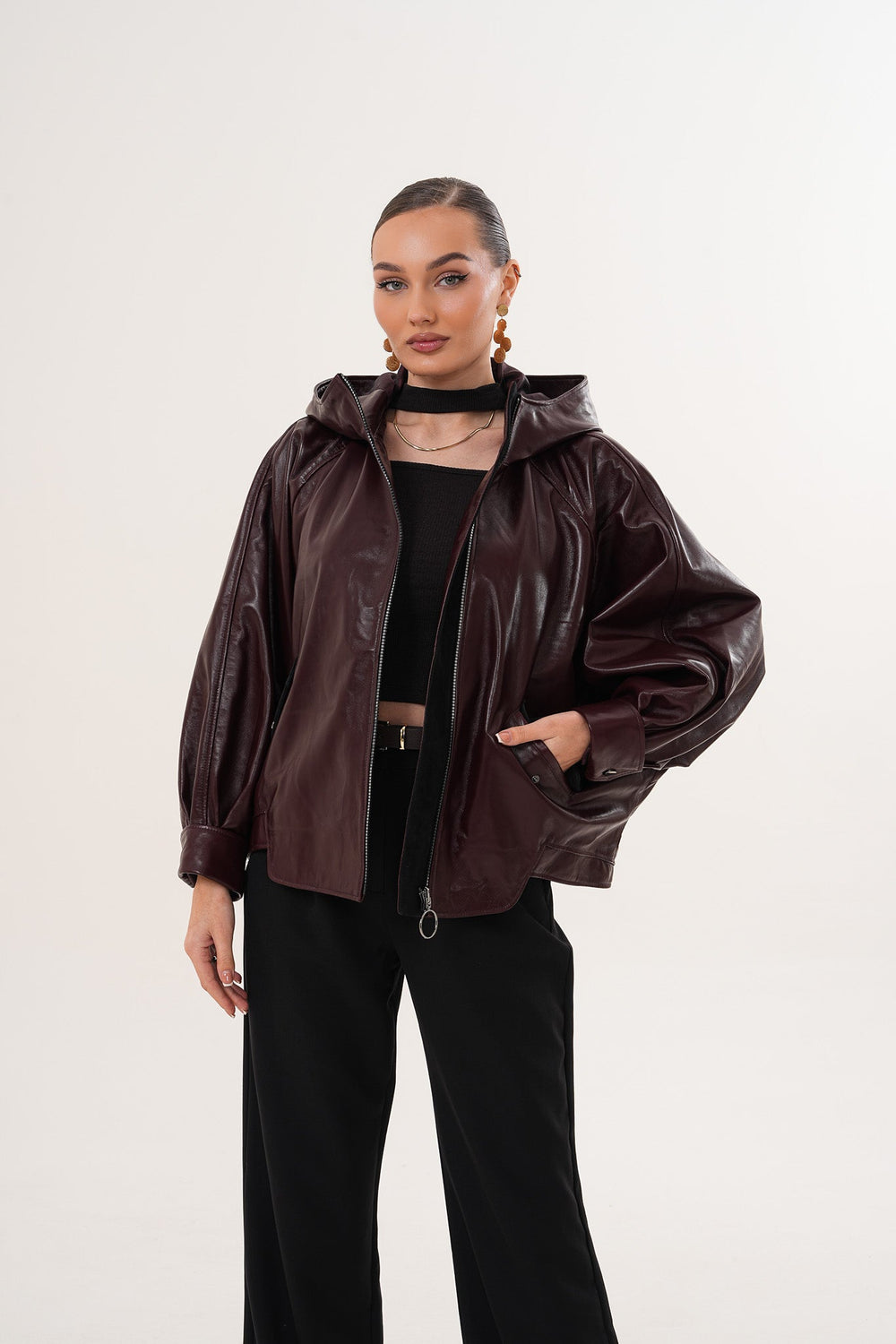 The Marvella Burgundy Leather Jacket - Vinci Leather