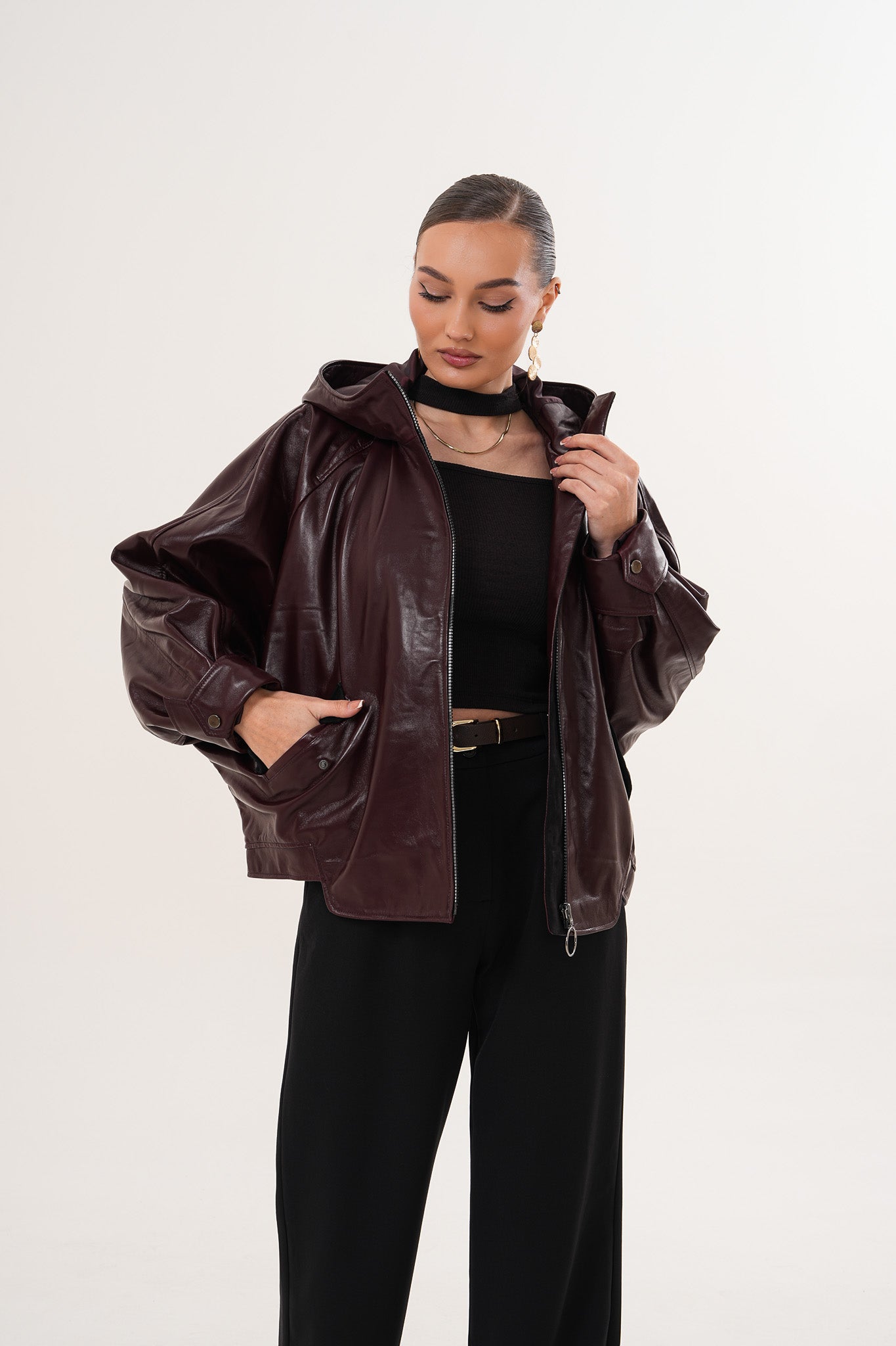 The Marvella Burgundy Leather Jacket - Vinci Leather
