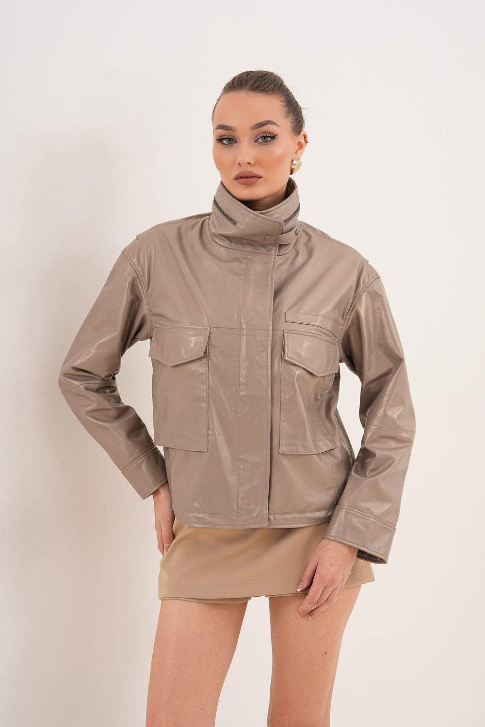 The Ravelyn Taupe Leather Jacket - Vinci Leather