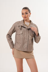 The Ravelyn Taupe Leather Jacket - Vinci Leather