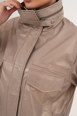 The Ravelyn Taupe Leather Jacket - Vinci Leather
