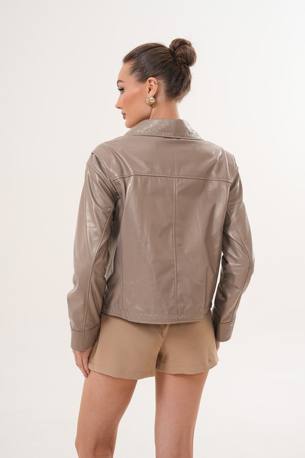 The Ravelyn Taupe Leather Jacket - Vinci Leather