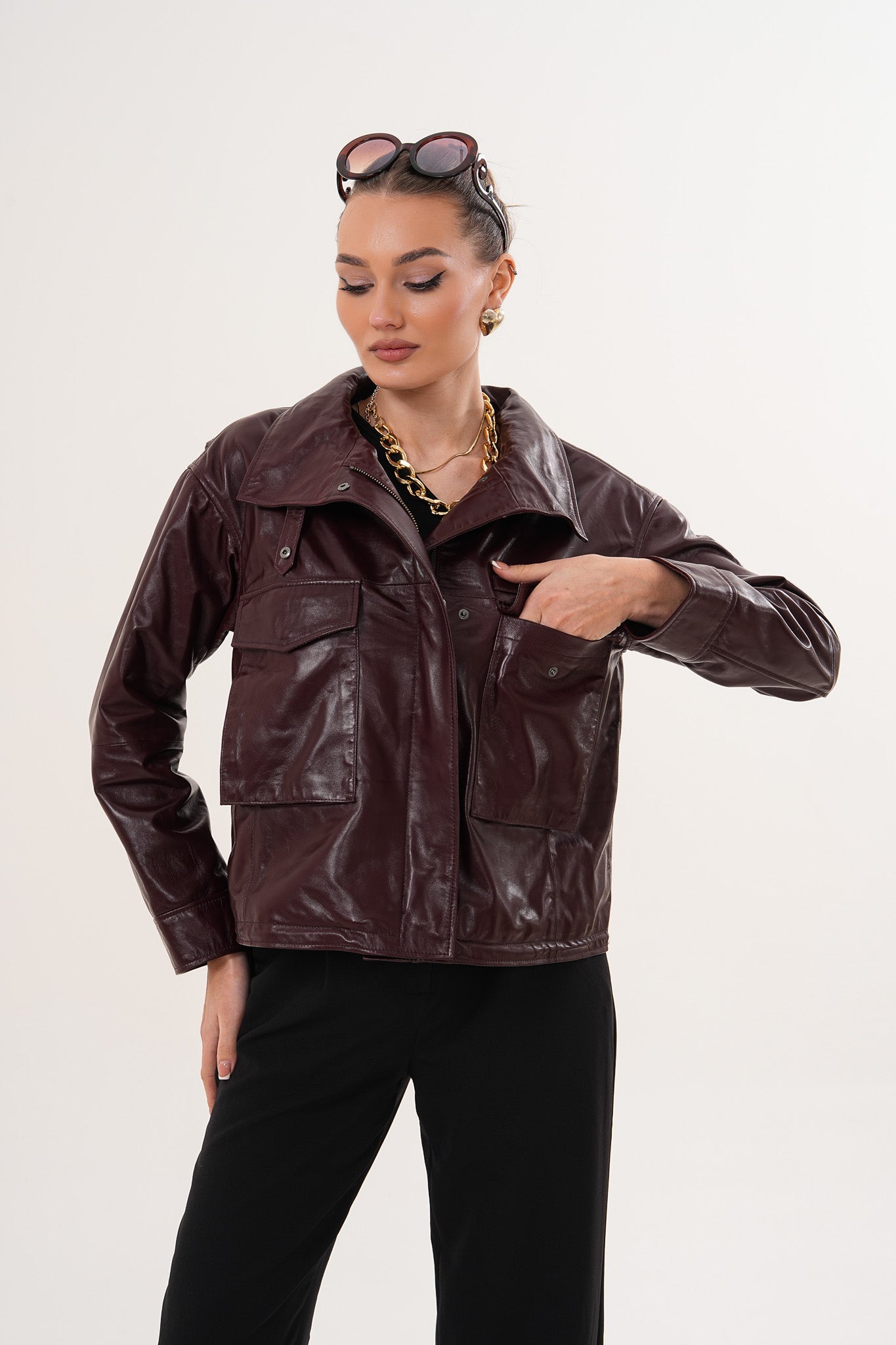 The Ravelyn Burgundy Leather Jacket - Vinci Leather