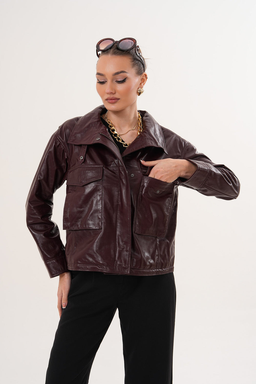 The Ravelyn Burgundy Leather Jacket - Vinci Leather