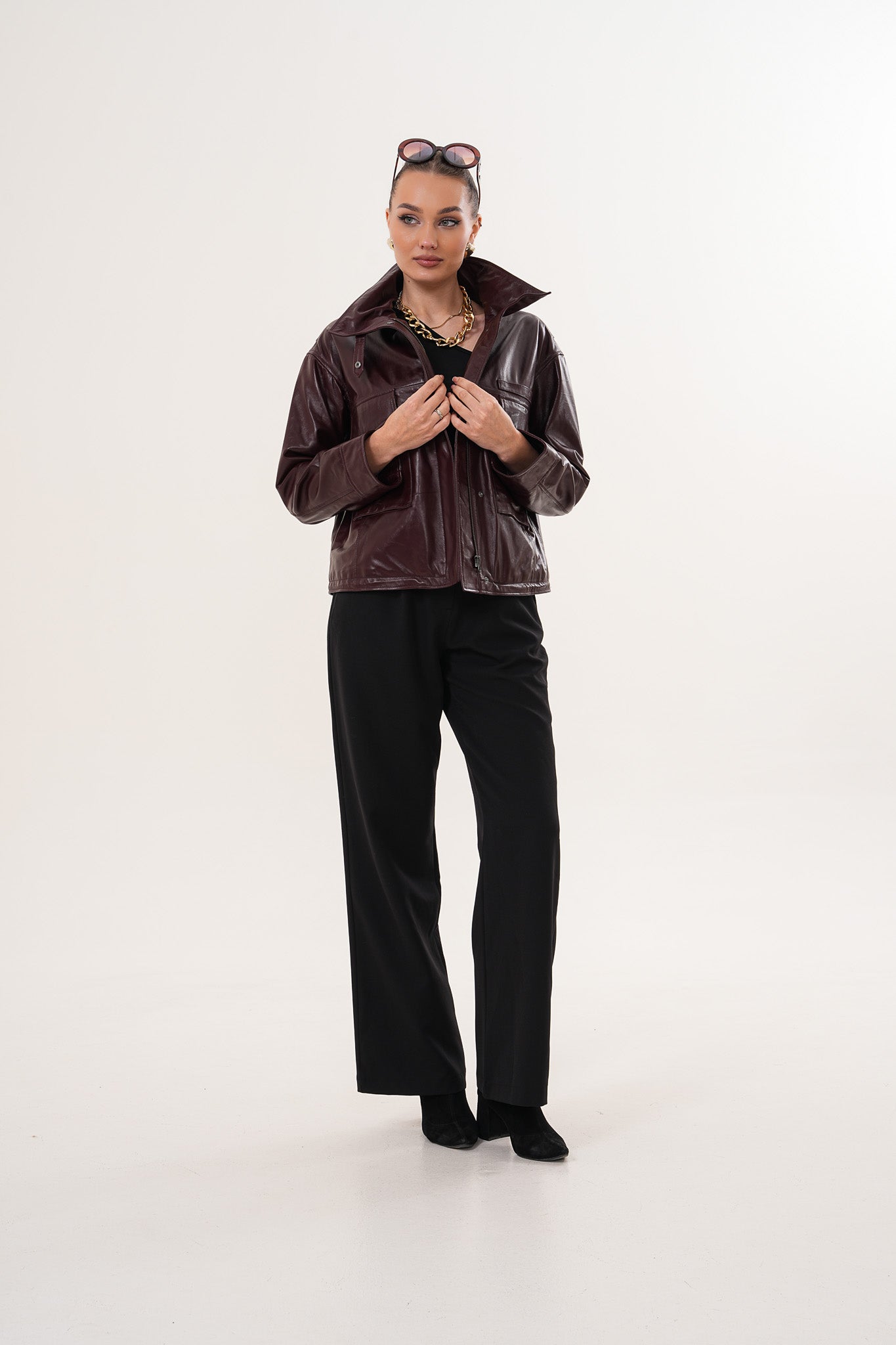 The Ravelyn Burgundy Leather Jacket - Vinci Leather