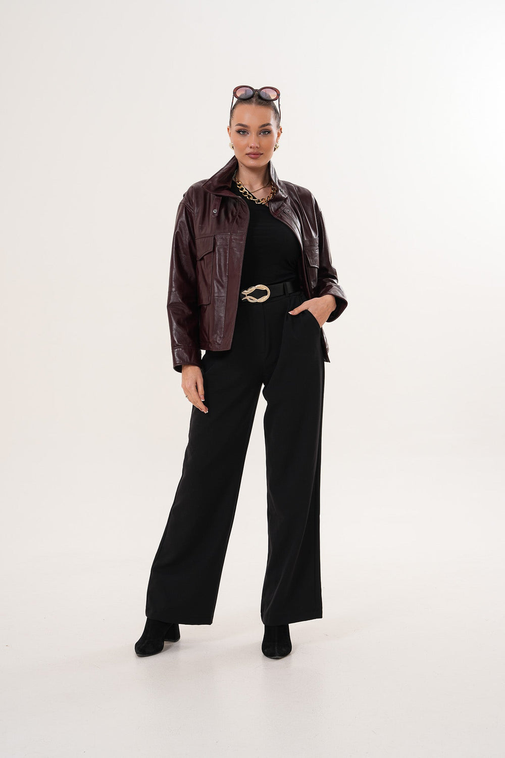 The Ravelyn Burgundy Leather Jacket - Vinci Leather
