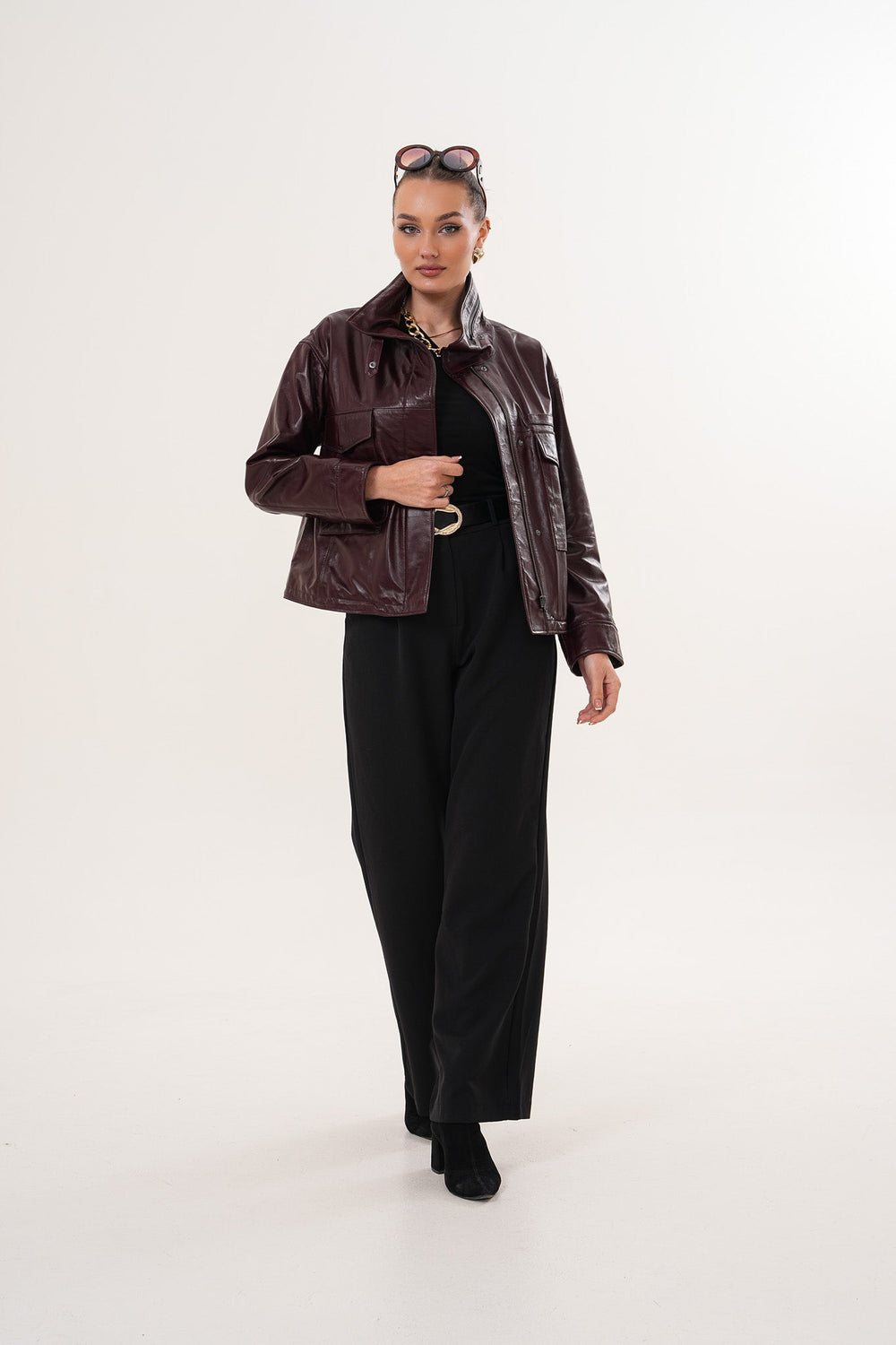 The Ravelyn Burgundy Leather Jacket - Vinci Leather