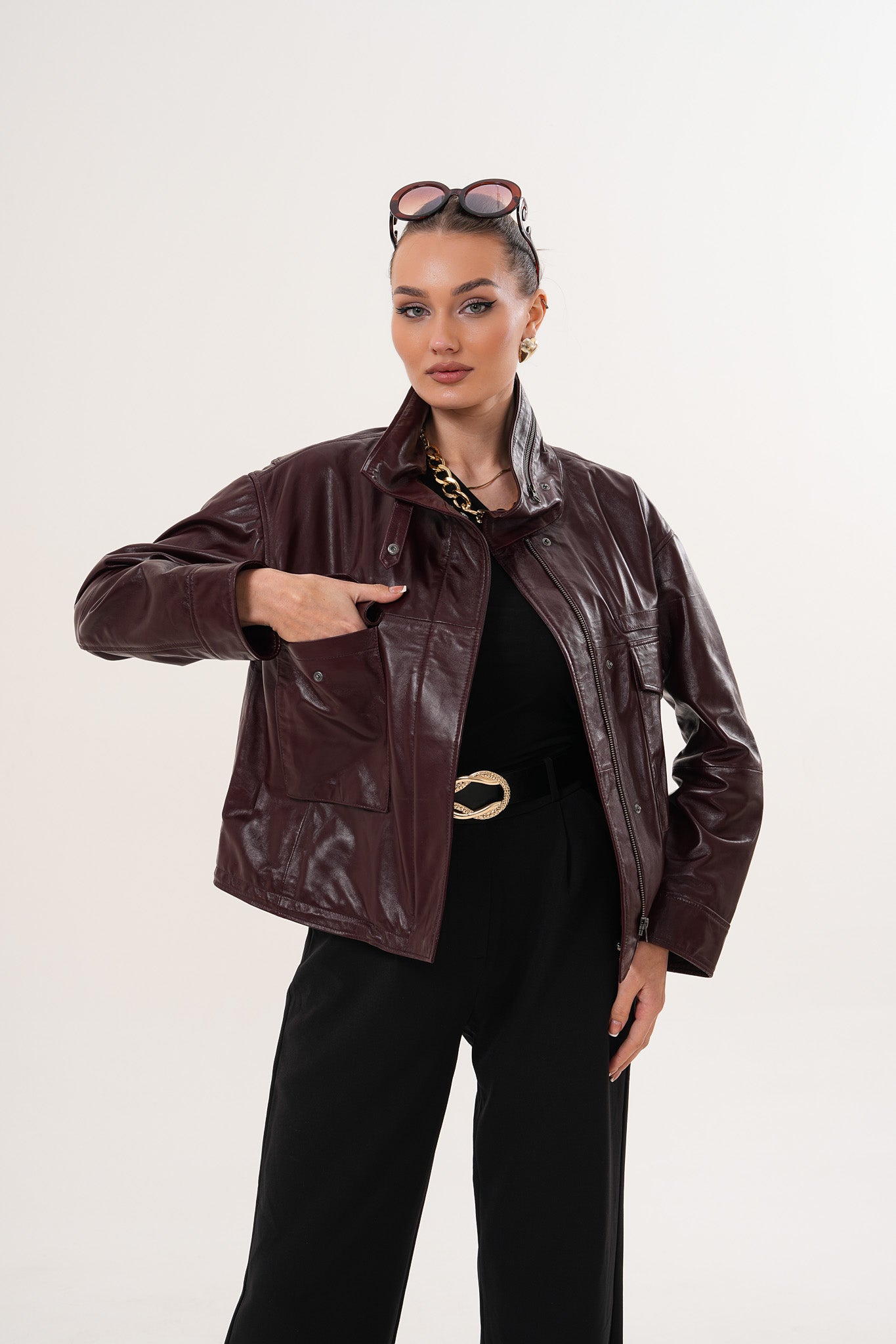 The Ravelyn Burgundy Leather Jacket - Vinci Leather