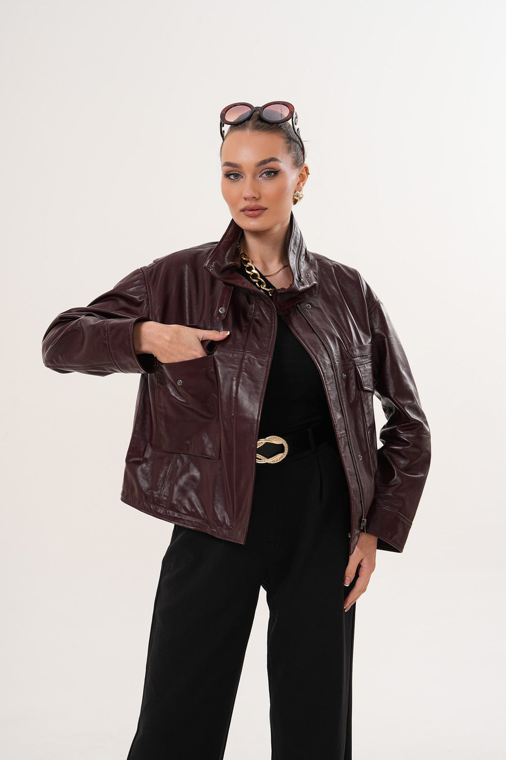The Ravelyn Burgundy Leather Jacket - Vinci Leather