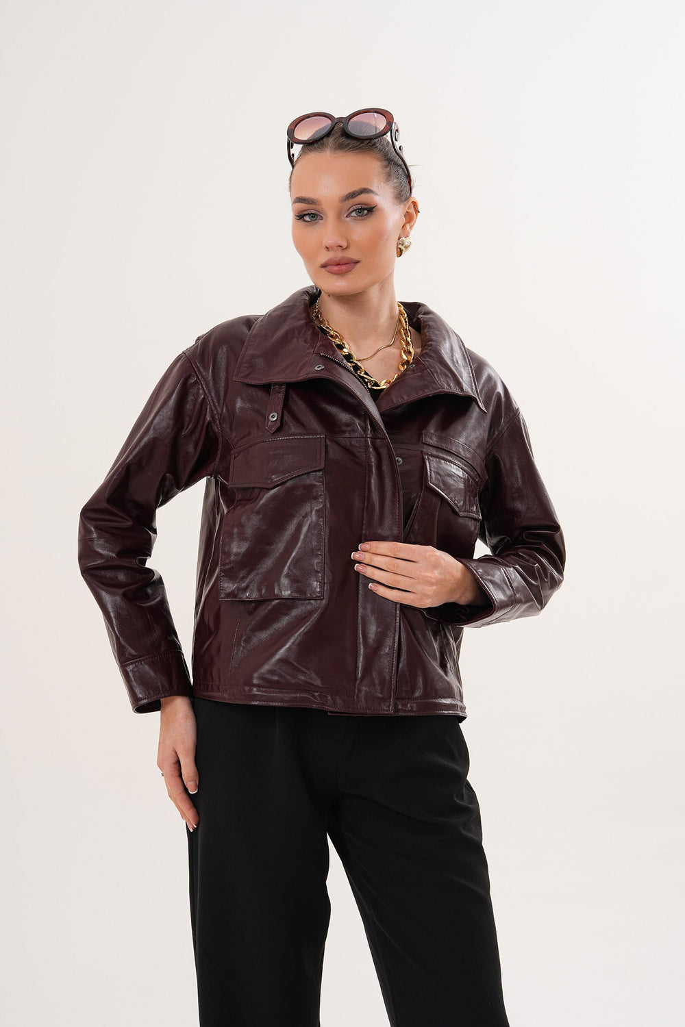 The Ravelyn Burgundy Leather Jacket - Vinci Leather