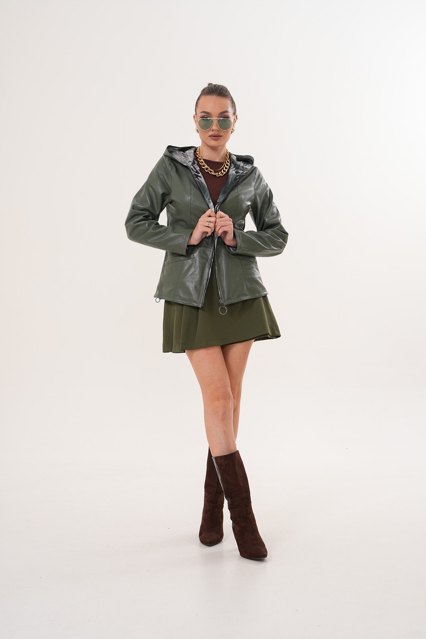 The Avelyn Reversible Olive Green Leather Jacket - Vinci Leather