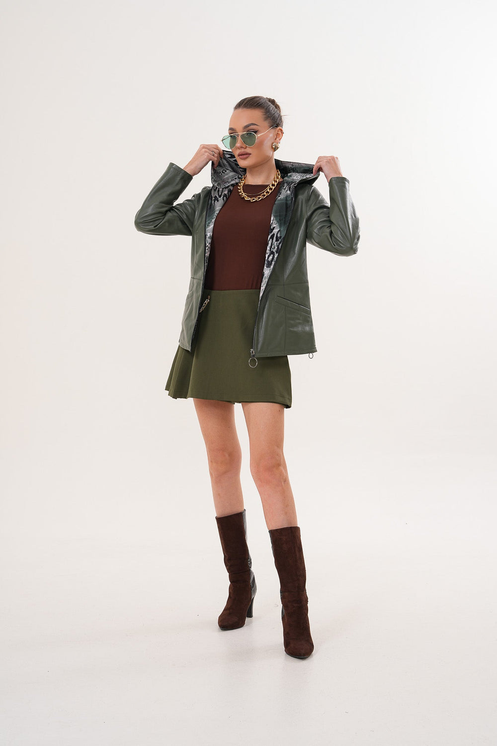The Avelyn Reversible Olive Green Leather Jacket - Vinci Leather