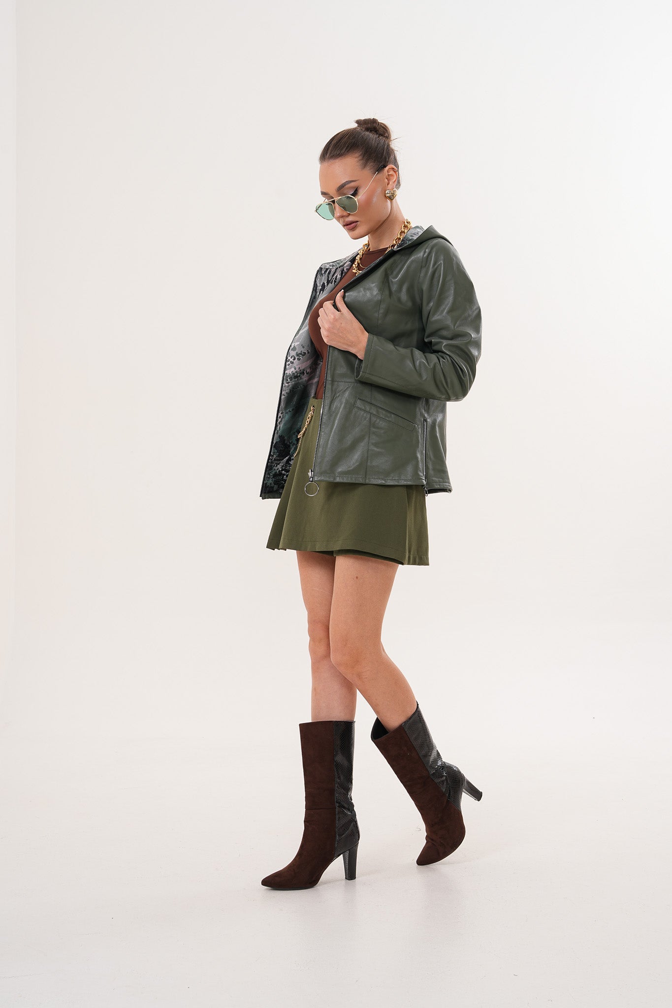 The Avelyn Reversible Olive Green Leather Jacket - Vinci Leather