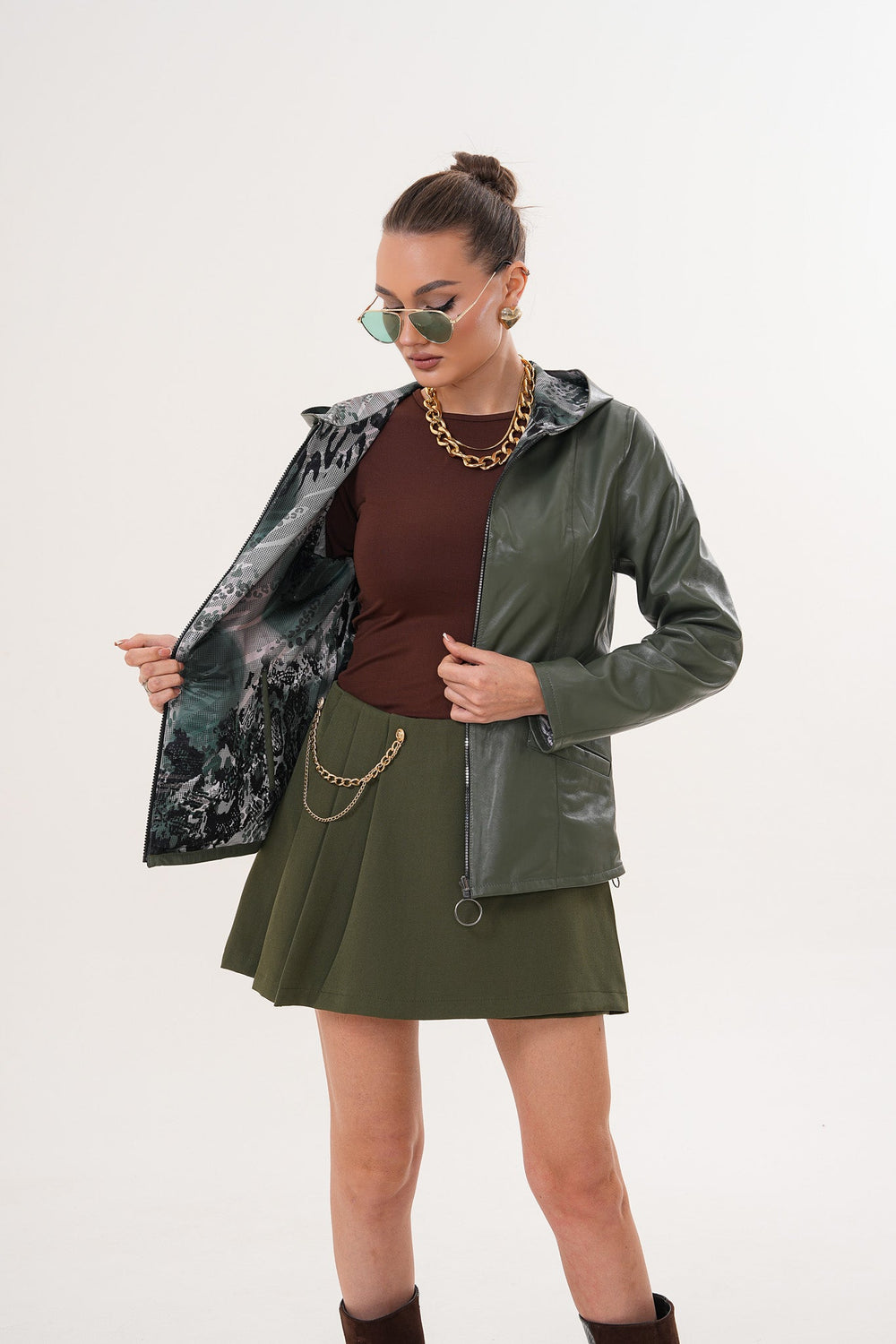 The Avelyn Reversible Olive Green Leather Jacket - Vinci Leather
