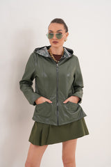 The Avelyn Reversible Olive Green Leather Jacket - Vinci Leather