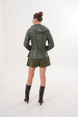 The Avelyn Reversible Olive Green Leather Jacket - Vinci Leather