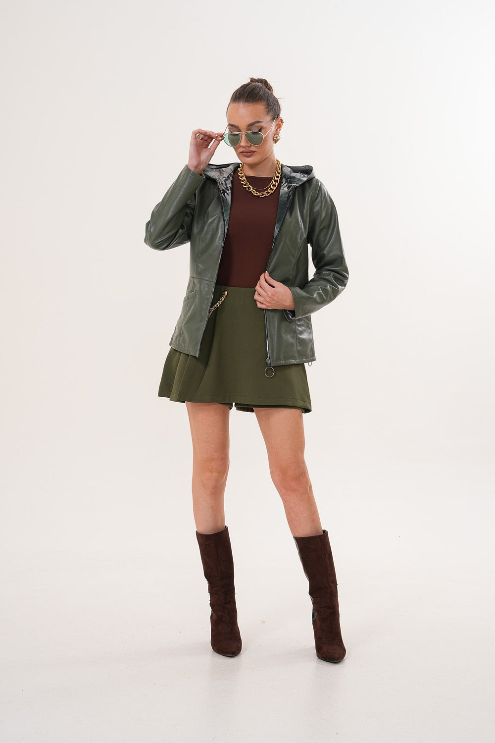 The Avelyn Reversible Olive Green Leather Jacket - Vinci Leather