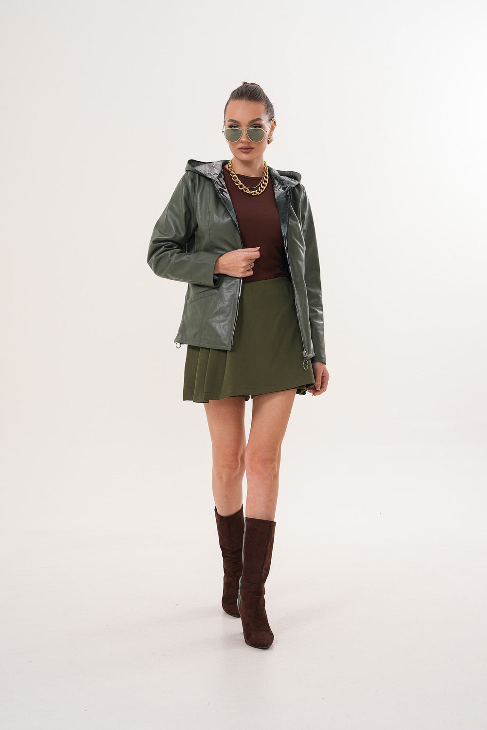 The Avelyn Reversible Olive Green Leather Jacket - Vinci Leather