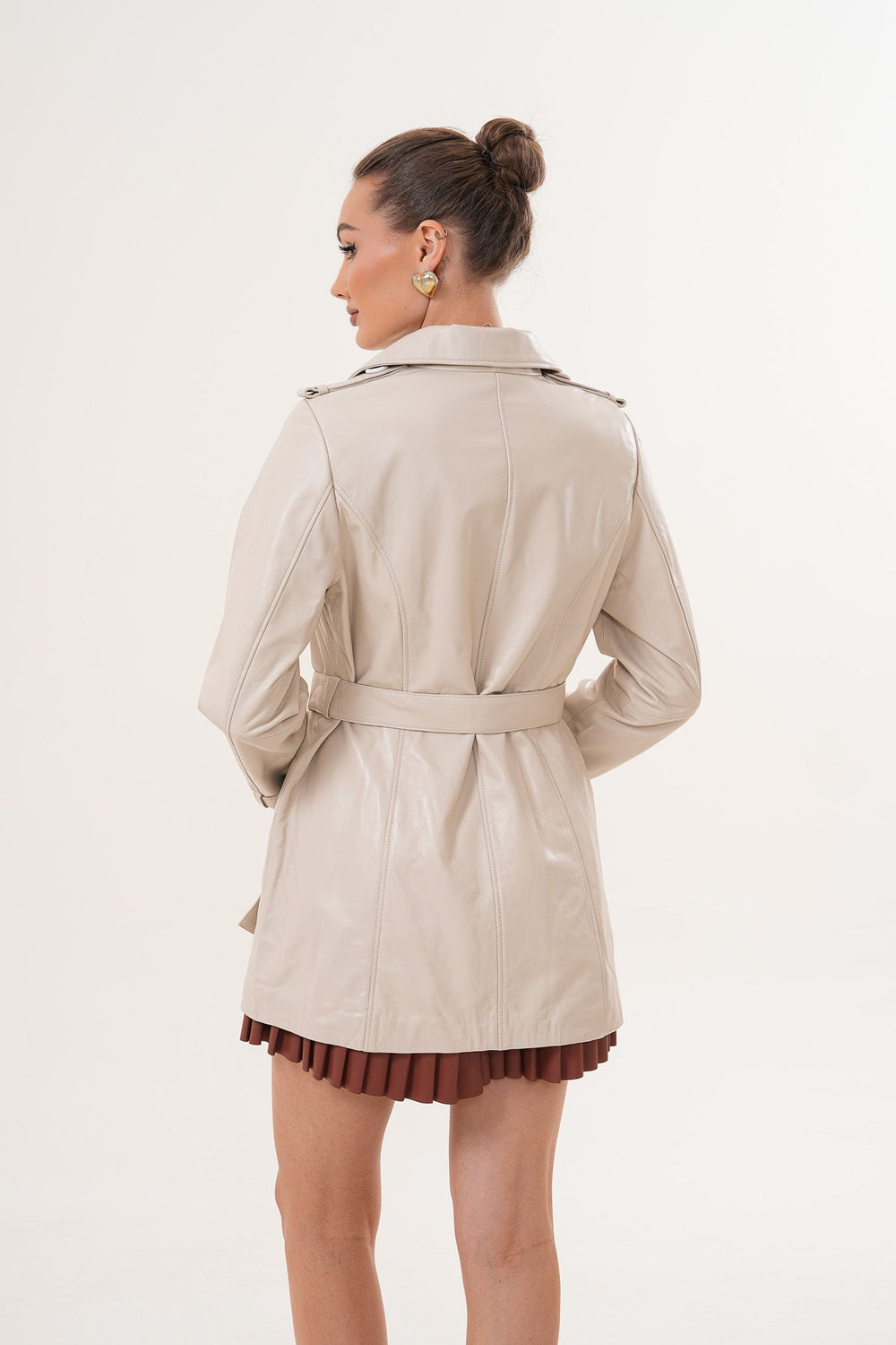 The Caelith Light Beige Leather Trench Jacket - Vinci Leather