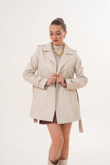 The Caelith Light Beige Leather Trench Jacket - Vinci Leather